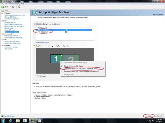 Screenshot of NVIDIA Control Panel Showing Screen Duplication