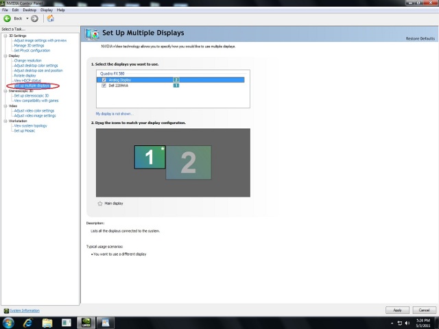 Screenshot of NVIDIA Control Panel Showing Screen Duplication.
