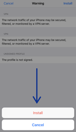 tapping install button on openvpn app