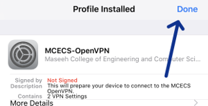 tapping done button on openvpn app