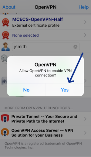 one time prompt to allow setting up vpn connection