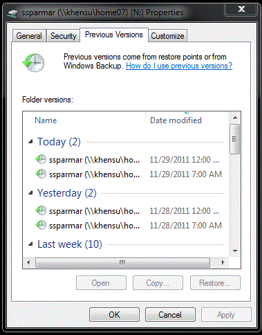 previous versions dialogue window