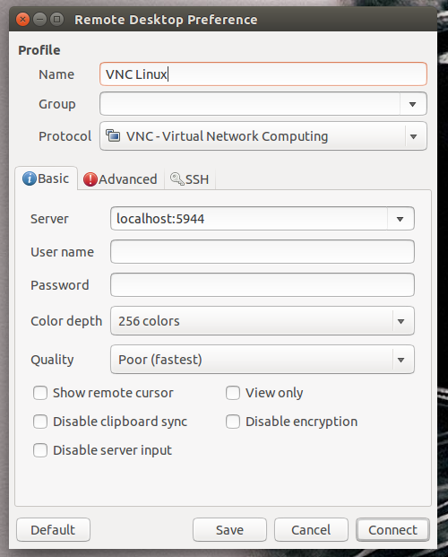 vnc through ssh