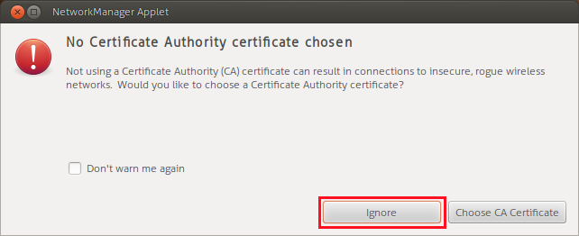 cert authority warning that you can ignore
