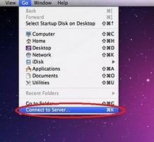 finder top bar go selection showing connect to server