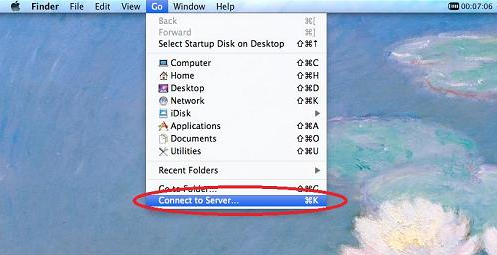 getting to connect to server menu in Finder