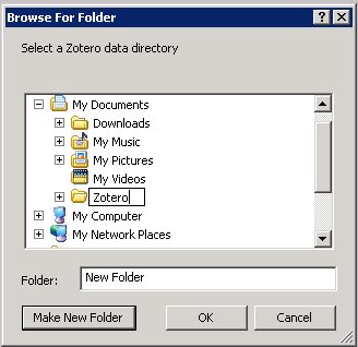 Window to browse folders