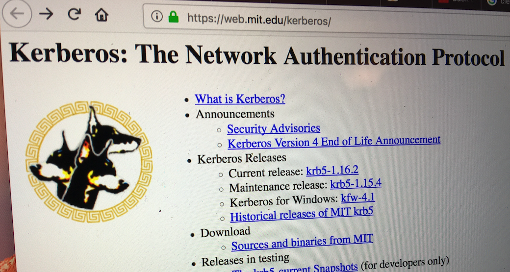 photo of mit kerberos website front page