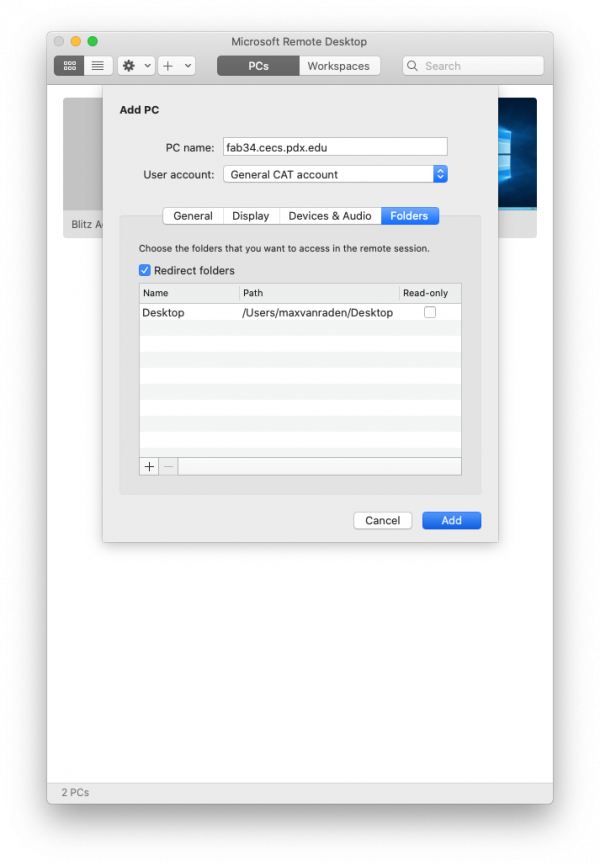 redirection on microsoft remote desktop for mac