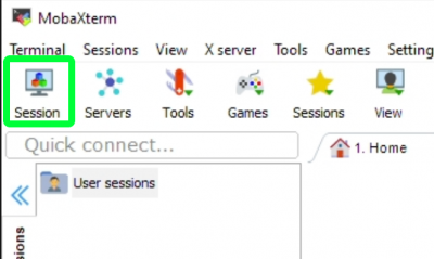 Location of Session button in MobaXterm