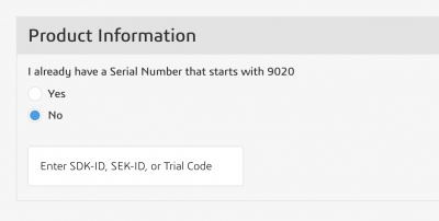 Image of the section in SolidWorks download form where you can enter the school license ID