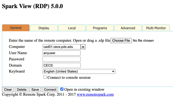Image of browser-based RDP login page