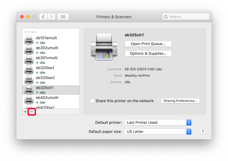 How to remove printers in MacOS system preferences