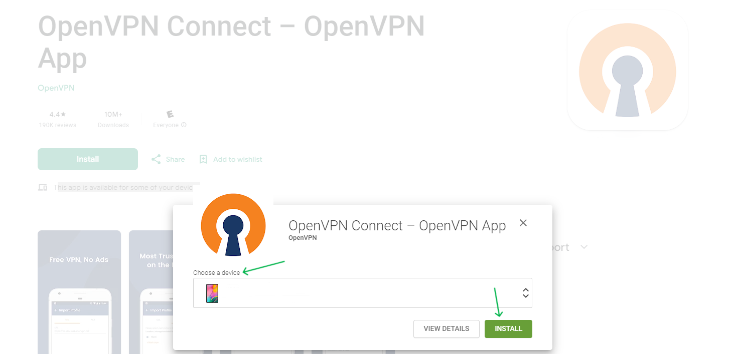 Screenshot of the OpenVPN app installation page