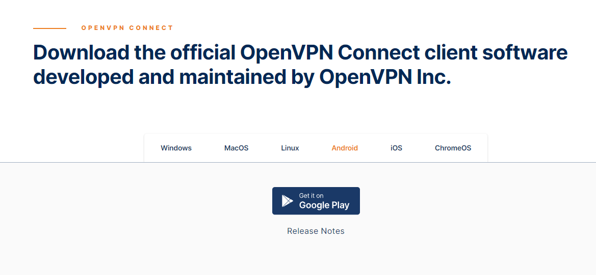 Screenshot of the OpenVPN client page. The Android tab is highlighted.
