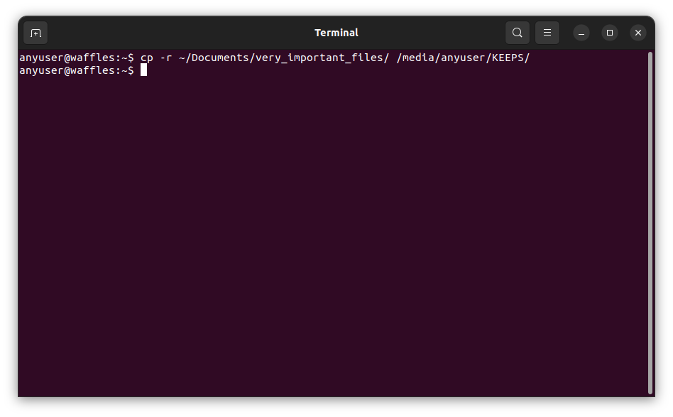 Copying a folder to a USB drive via the Ubuntu terminal