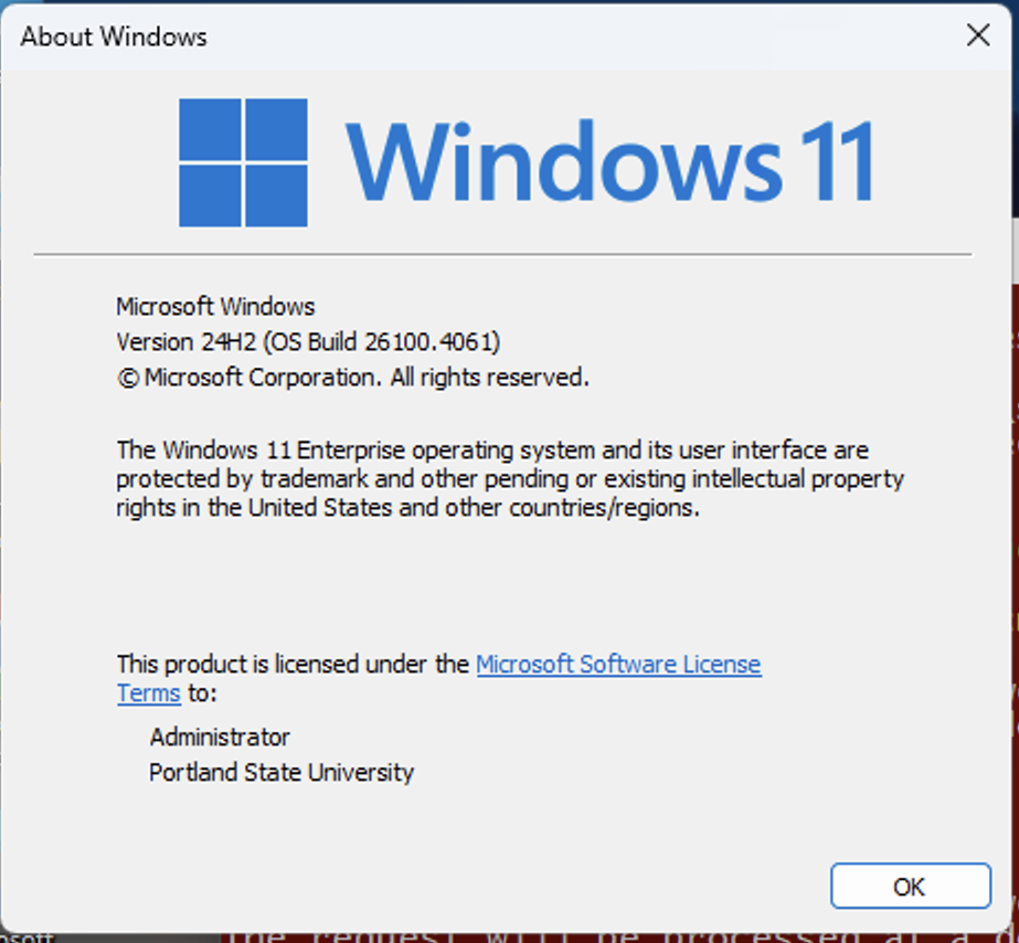 Windows Version pop up box