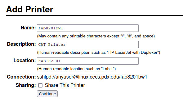naming the printer locally