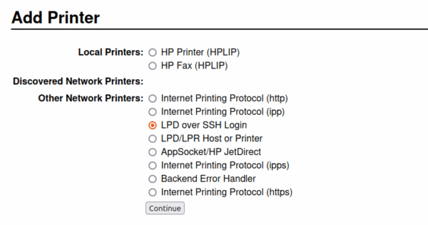 selecting LPD over SSH