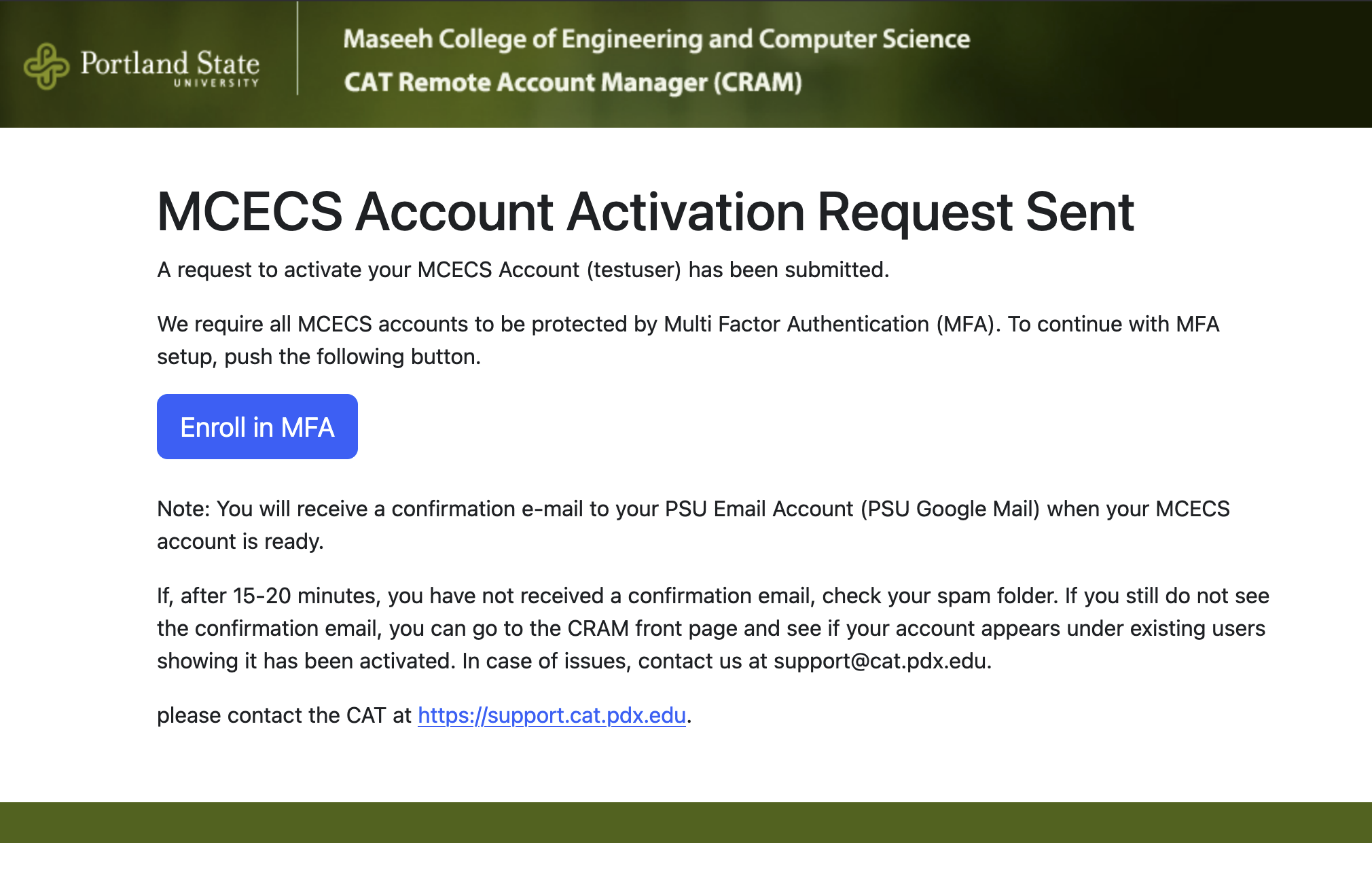 crm post activation screen show ready to enroll in mfa button